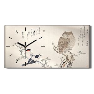 Leinwand Wanduhr Wandkunst Uhr 60x30 Malerei Zweig Tiere Vögel Eule Vögel Kunst - schwarze Hände