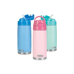 Nûby Trinkhalmflasche Edelstahl / Silikon, 420ml (Farbe zufällig, 1 Stück)
