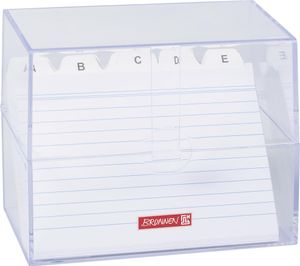 Karteikasten Brunnen 1020560 16,1 x 13,7 x 8,5 cm Polystyrol Transparent & 102260100 Karteikarte (A6 liniert, 100 Stück, eingeschweißt) weiß