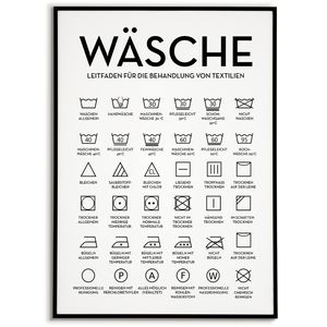 Wäsche Poster Waschraum Wandbild Hauswirtschaftsraum Wanddeko Einzugsgeschenk Bild – A3 (29.7x42cm) / schwarzer Bilderahmen