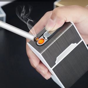 Zigarettenetui mit Sturm Feuerzeug Zigarettenbox USB Spender für 20 Zigaretten