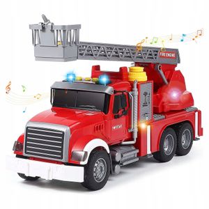 Feuerwehrauto mit Licht & Sound – Spielzeug mit Wasserpumpe, Ausziehbarer Leiter & Reibungsantrieb für Kinder 3+