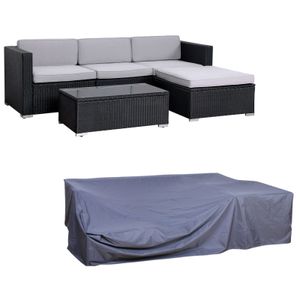 SVITA CALIFORNIA Gartenlounge Set mit Abdeckhaube Polyrattan mit Kissen Schwarz