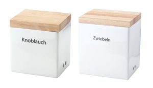 Continenta 2er Set Vorratsdose Zwiebel und Knoblauch mit Holzdeckel 18 x 15,5 x 20,6cm und 14 x 12 x 15,3cm 3922 + 3921