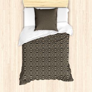 ABAKUHAUS Antique Oriental Bettbezug Set für Einzelbetten, Damast der Blumen, Milbensicher Allergiker geeignet mit Kissenbezug, 135 cm x 200 cm - 80 x 80 cm, Tan und Dunkel Sepia
