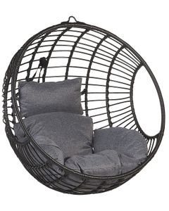 BELIANI Hängesessel Schwarz Rattan Korbsessel inkl. Kissen Outdoor Indoor Boho Stil