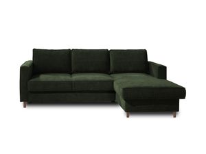 Lisa Design JAKE, Ecksofa mit Schlaffunktion, mit Bettkasten, 4-Sitzer, aus Velours, rechts , Grün