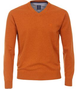 REDMOND Casual Herren Pullover Langarm V-Ausschnitt Regular Fit Baumwolle Orange meliert L