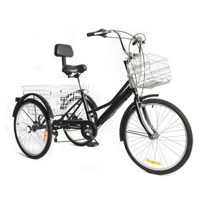 24 Zoll Dreirad  Für Erwachsene Dreirad 7-Gang Lastenfahrrad Citybike Tricycle Shopping Trike mit Korb Einkaufskorb Schwarz