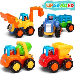 Baby Spielzeugauto Spielsachen Baufahrzeuge für Kinder 12 18 Monate, Spielzeug Auto für Kleinkind ab 1 2 3 Jahre, 4 in 1 Satz - Traktor, Bulldozer, Kipper, Zementmische