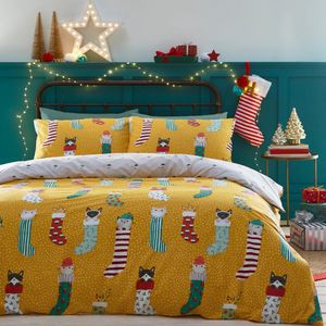 Furn - Súprava posteľnej bielizne "Meowy", vianočný dizajn RV2839 (pre batoľatá) (okrová)