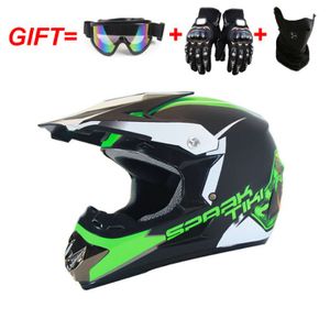 Motocross Helm Adult Off Road Helm Motorradhelm Cross Helme Schutzhelm ATV Helm mit Handschuhe Maske Brille Größe L, Grün