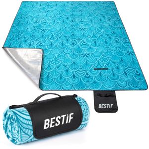 Picknickdecke Wasserdicht 200 x 200 cm | Outdoor Campingdecke XXL | Fleece Stranddecke mit Tragegriff | Wärmeisoliert sanddicht Türkis