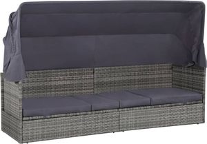 Gartenbett mit Baldachin Grau 205×62 cm Poly Rattan , Gartenliegen Design 2024