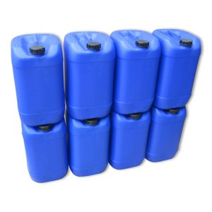 kanister-vertrieb® 8 Stück 25 Liter 25 L Kanister Camping Outdoor Wasserkanister lebensmittelecht Farbe blau inkl. Etikett (8x25 knb)