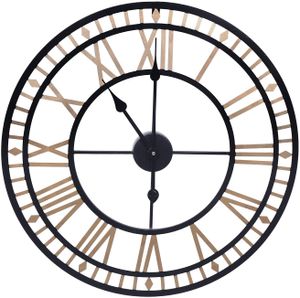 Industrialny zegar ścienny retro analogowy zegar kuchenny z rzymskimi cyframi do domu, salonu, kuchni, sypialni, Ø80cm Cichy złoty