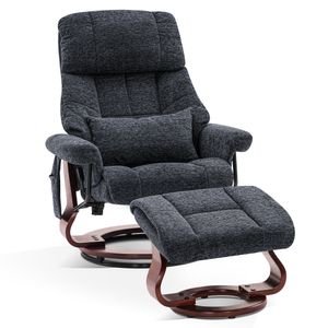 MCombo Relaxsessel mit Hocker, Drehbare Fernsehsessel mit Liegefunktion, Moderner TV-Sessel Stuhl für Wohnzimmer, mit Kissen & Seitentasche, ohne Massagefunktion, Stoff, 9066 (dunkelgrau)
