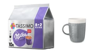 Tassimo Choco Milka + Kaffeebecher mit Strickmusterdesign Tassimo Choco Milka + Kaffeebecher mit Strickmusterdesign
