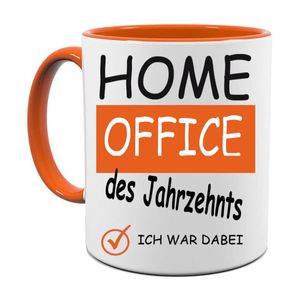 Lustige Tasse mit Spruch Orange Homeoffice des Jahrzehnts | Kaffee- Tee- Fototasse| Geschenk für Mitarbeiter und Kollegen | Keramik Tasse |Spülmaschinenfest