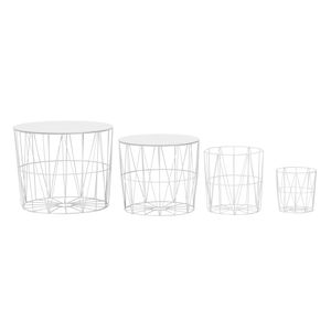 FineBuy Design Beistelltisch 4er Set aus Körben Weiß | Moderne Korbtische mit abnehmbaren Tablett | Satztisch 4-teilig mit Stauraum