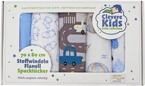 Clevere Kids baby-collection Molton Flanelltücher 5er Pack bedruckt | 70x80 | Geschenkpackung - Motiv: Set Jungs bedruckt