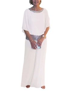 Damen Abendkleider Loungwear 2 Stück Outfits Pailletten Oberteile und Wide Leg Hose Set Weiß,Größe M