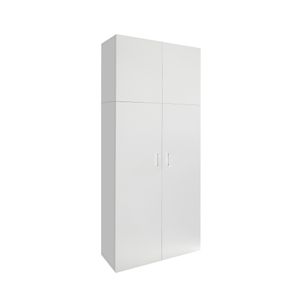 ML-Design Kleiderschrank mit 2 Türen und 8 Fächern, 80x182,4x37 cm, Weiß, aus Holz, Allzweckschrank Putzschrank Staubsaugerschrank Besenschrank Haushaltsschrank Badezimmerschrank