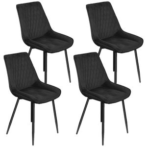 4er Set Esszimmerstühle Küchenstuhl Polsterstuhl mit Rückenlehne Sitzfläche aus Samt Metallbeine Schwarz
