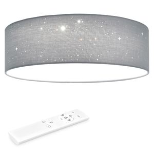 Navaris LED Deckenleuchte rund mit Sterneneffekt - dimmbar mit Fernbedienung - verstellbare Farbtemperatur - Design Stoff Deckenlampe Hellgrau