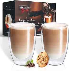 Fresh Master Latte Macchiato Gläser - Barista  für besten Genuss - 400 ml Thermo Glas Tassen Set doppelwandig I doppelwandige Kaffeegläser (2x400ml)