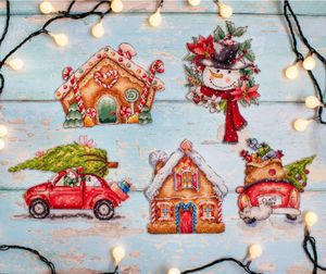 Letistitch Kreuzstich Set "Weihnachtsspielzeug-Kit Nr. 4, Set mit 5 Stk", Zählmuster, 16x16cm