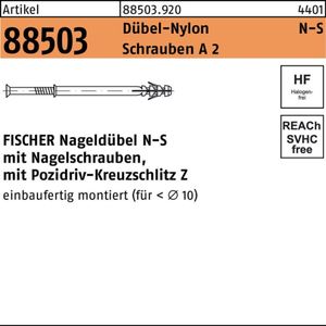 Nageldübel Fischer N-S mit Nagelschraube A2 - N 8x60/20 S A2 - 50 Stk