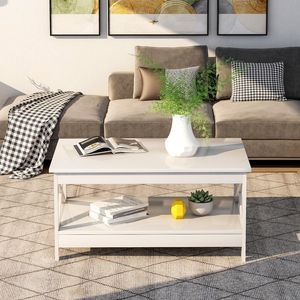 Couchtisch Wohnzimmertisch mit Stauraum, Moderner Tisch aus Holz, Weiß 100 x 60 x 47 cm