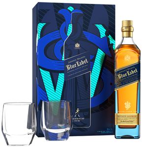 Johnnie Walker Blue Label | Geschenk-Set mit 2 exclusiven Kristall-Gläsern | 0,7 l. Flasche