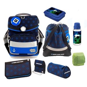 School Mood Fußball Schulranzen für Jungen 1. Klasse Hamburger SV Schultasche im Set 9-teilig mit Dose, Flasche und gefüllter Federmappe