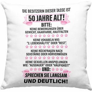 Trendation - 50. Geburtstag Frauen Deko-Kissen mit Füllung 40x40 Geschenk Geschenkidee 50er Geburtstag Spruch Perfektion Mama Mutter Lustiger Spruch Witzig (Rosa)
