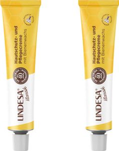 2x LINDESA® Klassik Hautschutzpflegecreme mit Bienenwachs Handcreme 50 ml gelbe Alu-Tube