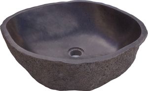 Massives Flußstein Aufsatz-Waschbecken, Waschschale, Naturstein Handwaschbecken ca. 45 cm - Modell 4, Grau, Flussstein, Waschtische & Waschbecken
