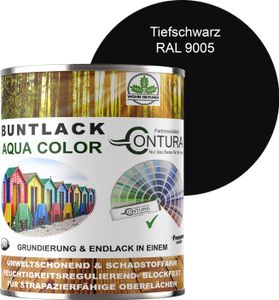 Contura 750ml. Buntlack Lackfarbe Lack Außen Innen Holz Metall Farbe Holzlack Möbellack - Seidenmatt - RAL 9005 Tiefschwarz