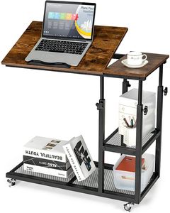 COSTWAY Laptoptisch mit höhen- und neigungsverstellbar, 3 Ebenen Beistelltisch Vintage, C-förmiger Sofatisch für Wohnzimmer & Schlafzimmer, auf Rollen, 80 x 40,5 x 95 cm, braun