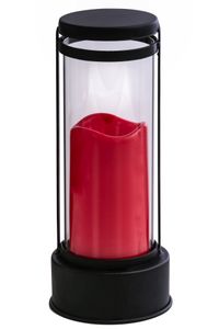 Dehner Grablaterne mit LED-Beleuchtung, Ø 12 cm, Höhe 27 cm, Eisen/Glas, rot