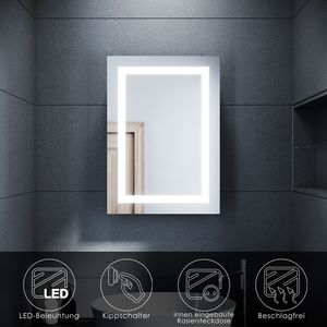 SONNI Spiegelschrank Bad LED mit Beleuchtung 50x70cm Beschlagfrei Rasiersteckdose Kippschalter Schiebetür Edelstahl IP44
