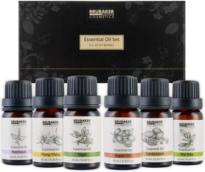 BRUBAKER Zestaw 6 olejków eterycznych do aromaterapii 6 x 10 ml Naturalne - Patchouli Sage Ylang-Ylang Cardamom Argan Tea Tree - Olejek zapachowy do dyfuzora Nawilżacz Masaż Aromaterapia Pielęgnacja ciała