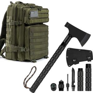 Outdoor Klappbare Camping-Axt, mit Grün Wanderrucksack, Multifunktional Tool Überlebensausrüstung