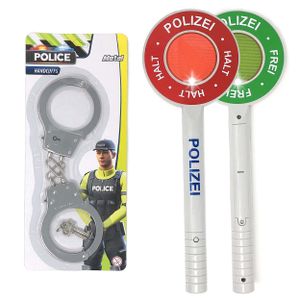 Handschelle & Polizeikelle Kinder Spielzeug Set Polizei Karneval Zubehör Licht