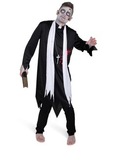 Schauriger Zombie-Priester Halloween Herrenkostüm schwarz-weiss