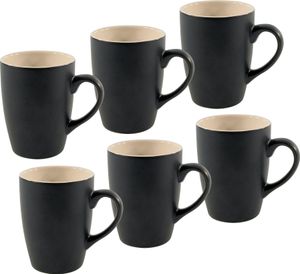 1.06 Hrnček na kávu porcelánový - sada 6 ks - farba: čierna / vnútro: béžová