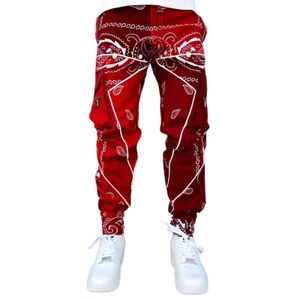Herren Multi-Pocket-Kordelzug Lockere Overalls Straßenhose Lässige Hip-Hop-Hose,Farbe: Rotes Matching,Größe:3XL