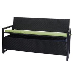 Polyratanová 3místná lavice HWC-F39, zahradní lavice lavice, úložný prostor sedák  antracit, polštáře zelené