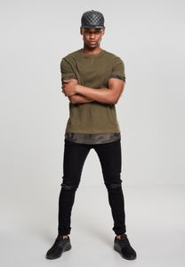 Urban Classics T-Shirt Long Shaped Camo Inset Tee Olive/Dark Camouflage-S